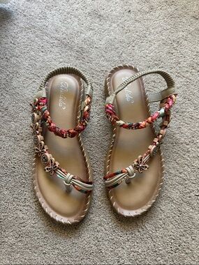 Beaded Braided Tan & Multi-Color Women's Sandals